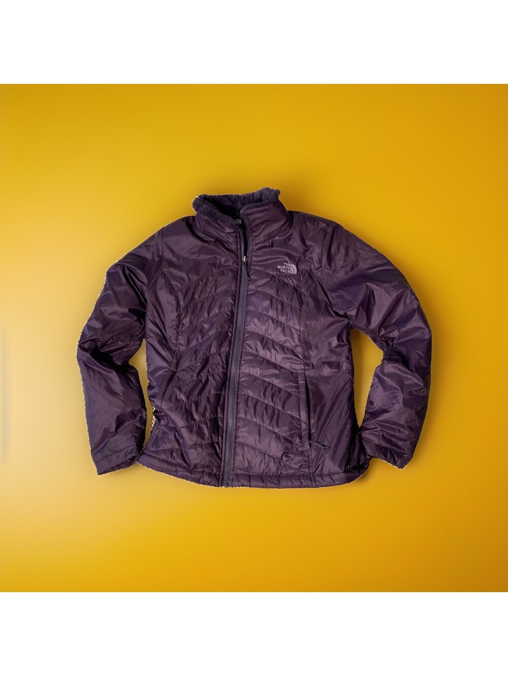 The North Face Puffer Quilted Purple Jacket Womens Size Med Nylon Faux Fur Lined